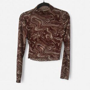 Almost Famous Brown Swirl Mesh Crop Top Medium